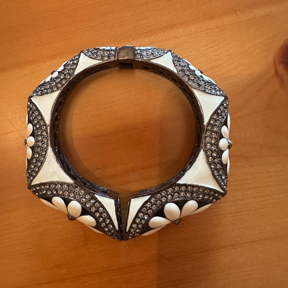 Enamel and rhinestone clamper bracelet, preowned.